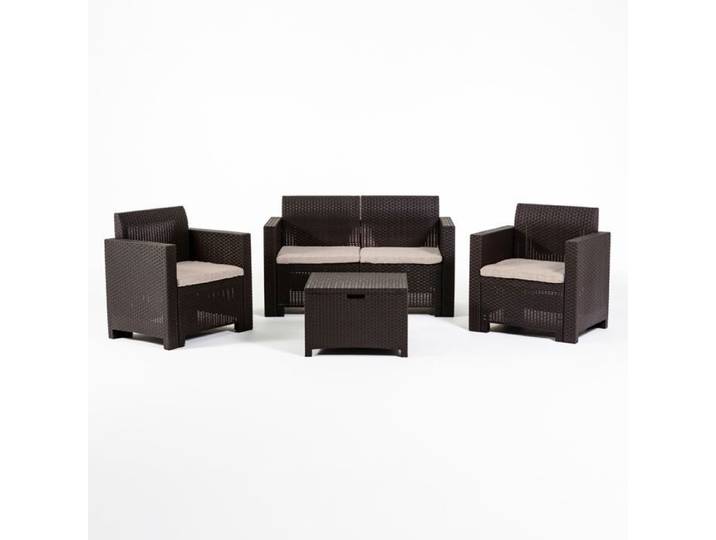 Set de mobilier de jardin - SALINA - Résine effet rotin - 4 personnes - Ergonomique - Moka