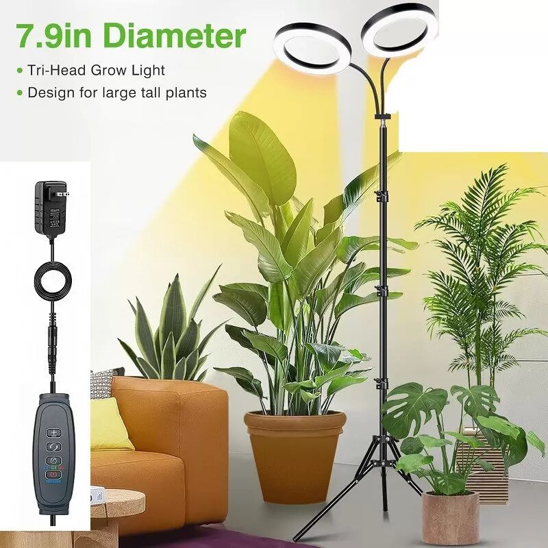 INF Doppelkopf 15 cm Pflanzenlampe mit Stativ (Weiß + Warmes Licht, EU-Stecker)