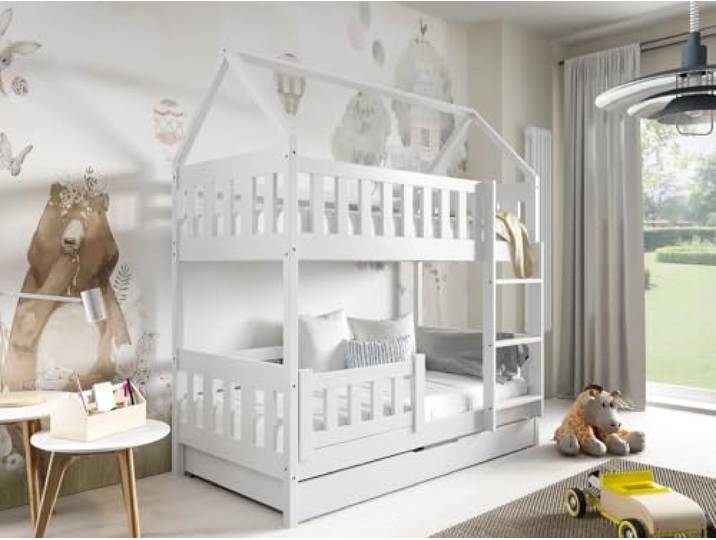 MOEBELPAKET.de Kinder-Etagenbett Felix 80x160, Kiefernholz, Matratze, Weiß Kiefernholz, Bett, Betten, Gesamthöhe: 185, Kinderbett