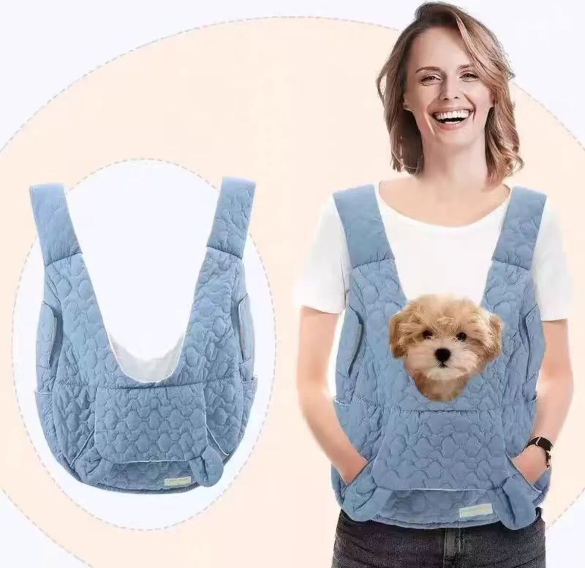 INF Sac à dos de transport matelassé léger à double bandoulière pour petits chiens et chats - Sac de voyage chaud et respirant Bleu