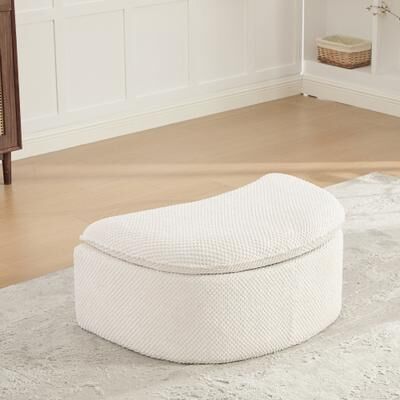 toswini 34.45-Inch Moon-Shaped Foam Ottoman Footstool with Textured Lattice Fabric