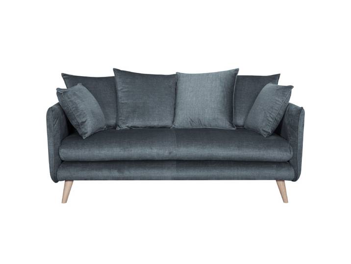 Canapé scandinave 3 places en tissu velours bleu gris et bois clair OLYMPIA