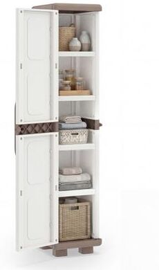 Costway Plastic Kitchen Pantry with 4 Adjustable Shelves and Single Door for Living Room and Kitchen-Beige