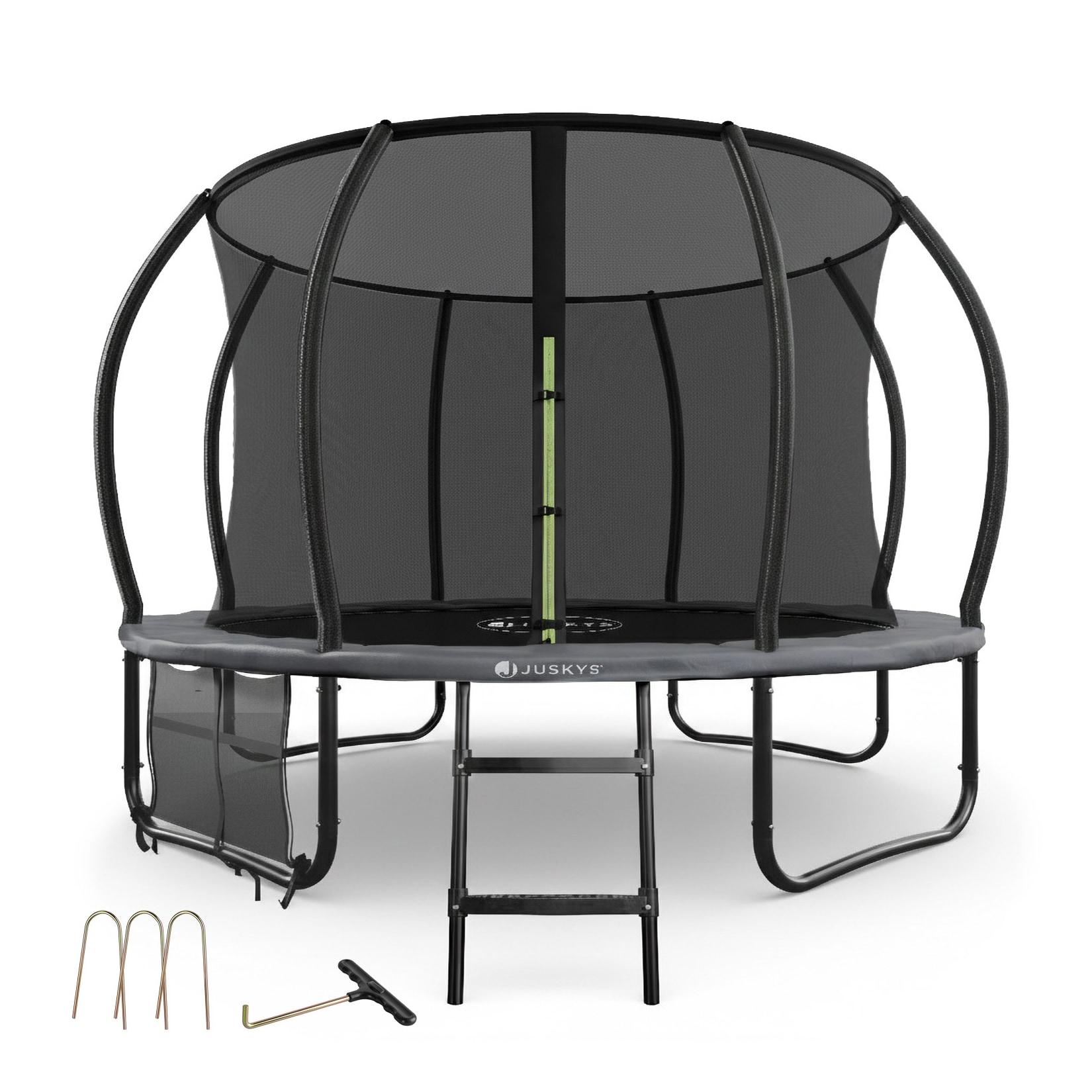 Juskys Trampolin SkyBounce L Ø 366 cm – Gartentrampolin mit PowerSpring Sprungfedern & Leiter