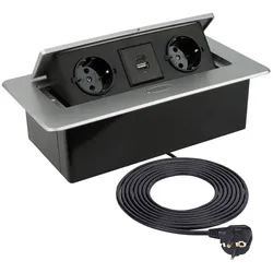 Einbausteckdose Kombibox 2x USB 2x Steckdose aluminium