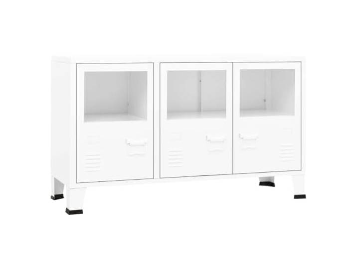 Kaorsrow Sideboard Weiß 105x35x62 cm Metall Kommode mit Glastüren Industrieller Metallschrank mit Glastür für Wohnzimmer und Flur, bietet viel Stauraum für Bücher und Dekoration.