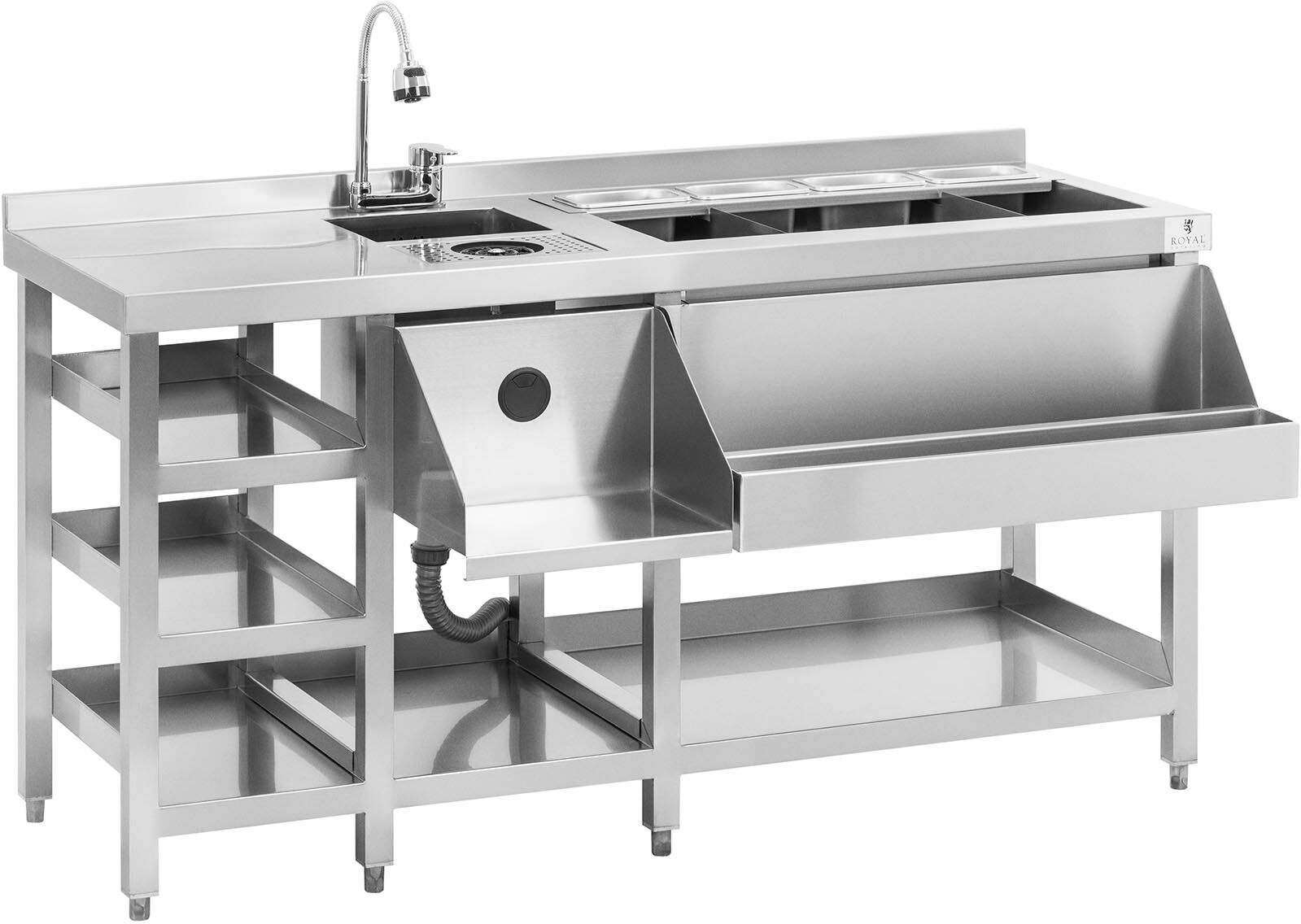 Barbord - med isbeholder, 4 gastrobakker GN 1/9, glasspuler og flaskeholder - Royal Catering RCBT-02