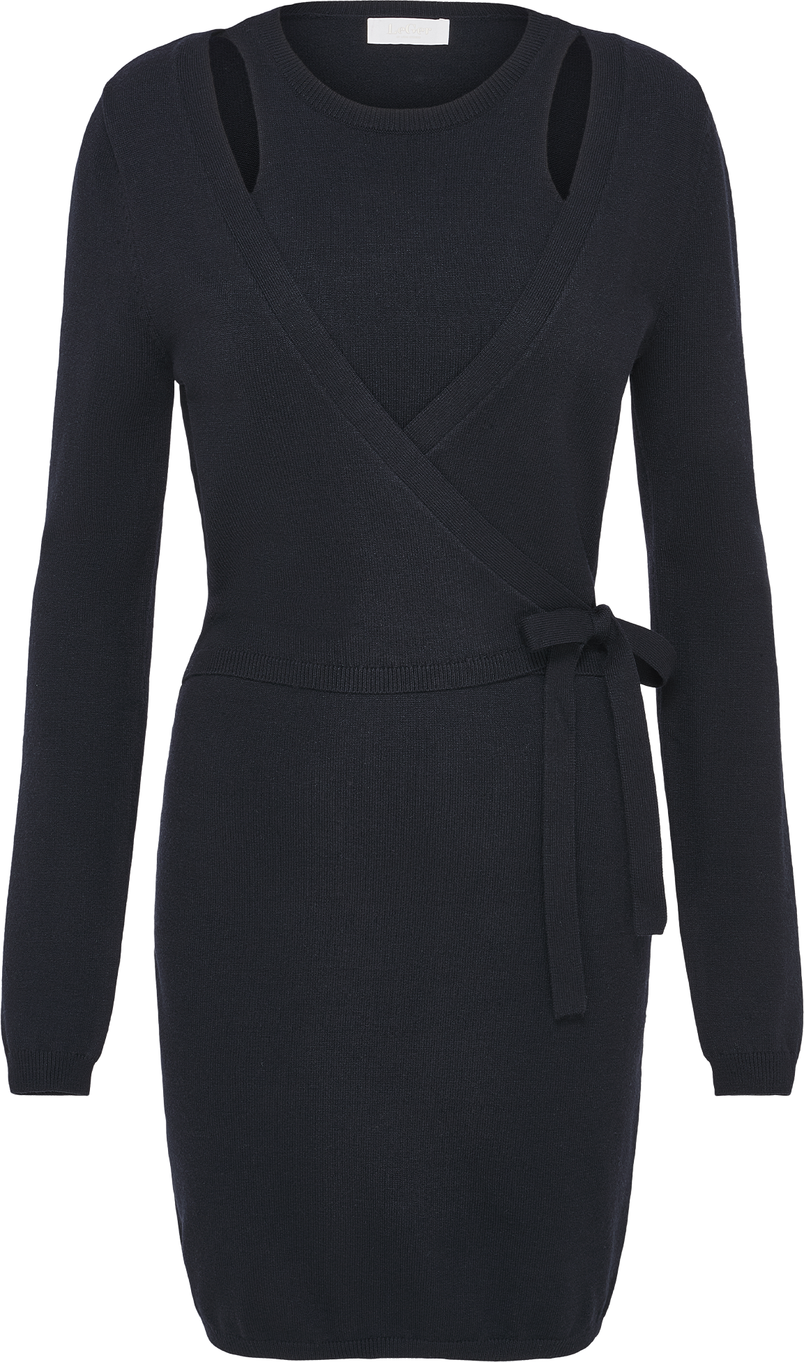 Wickelkleid LEGER "Rosalina, LeGer by Lena Gercke", Damen, Gr. 40, N-Gr, Langarm, Strick, schwarz, Strick, Obermaterial: 54% Polyester, 20% Polyacryl, 20% Polyamid, 6% Wolle, unifarben, kurz, Rundhals, Rippstrickbündchen, Kleider Wickelkleid, mit Woll-Ant