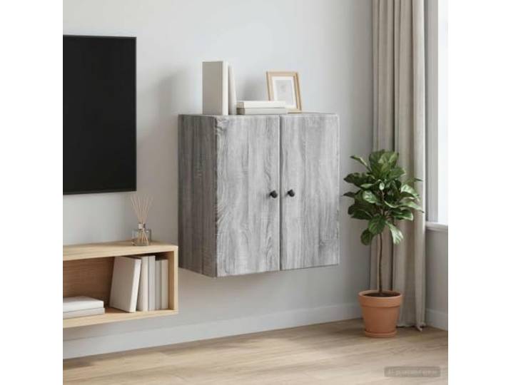 VIHHQGC Wandschrank aus Holzwerkstoff Sonoma-Grau 59x31x60 cm mit Tür 90°-Tür, Metallknöpfe, pflegeleicht, robuste Regalbretter, platzsparende Wandmontage