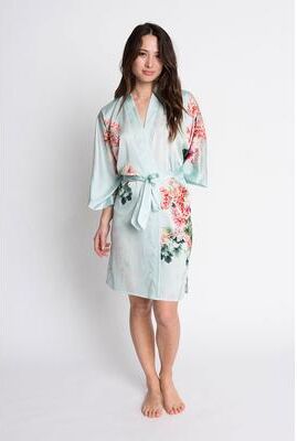 Coral Chrysanthemum Kimono Robe - Short   KIM + ONO - glacier / one size