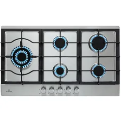 Klarstein Ignito Chef Edition 5 Zonen Gaskochfeld 5-flammig Sabaf-Brenner Glaskeramik Silber
