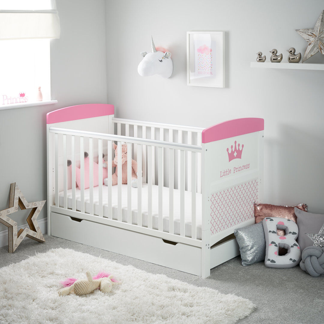 Obaby Grace Inspire Cot Bed with Under Drawer White/Pink
