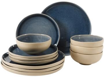 Gibson Elite Manila Bay 16-Piece & 12-Piece Stoneware Reactive Glaze Modern Artisan Dinnerware Set, Service for 4