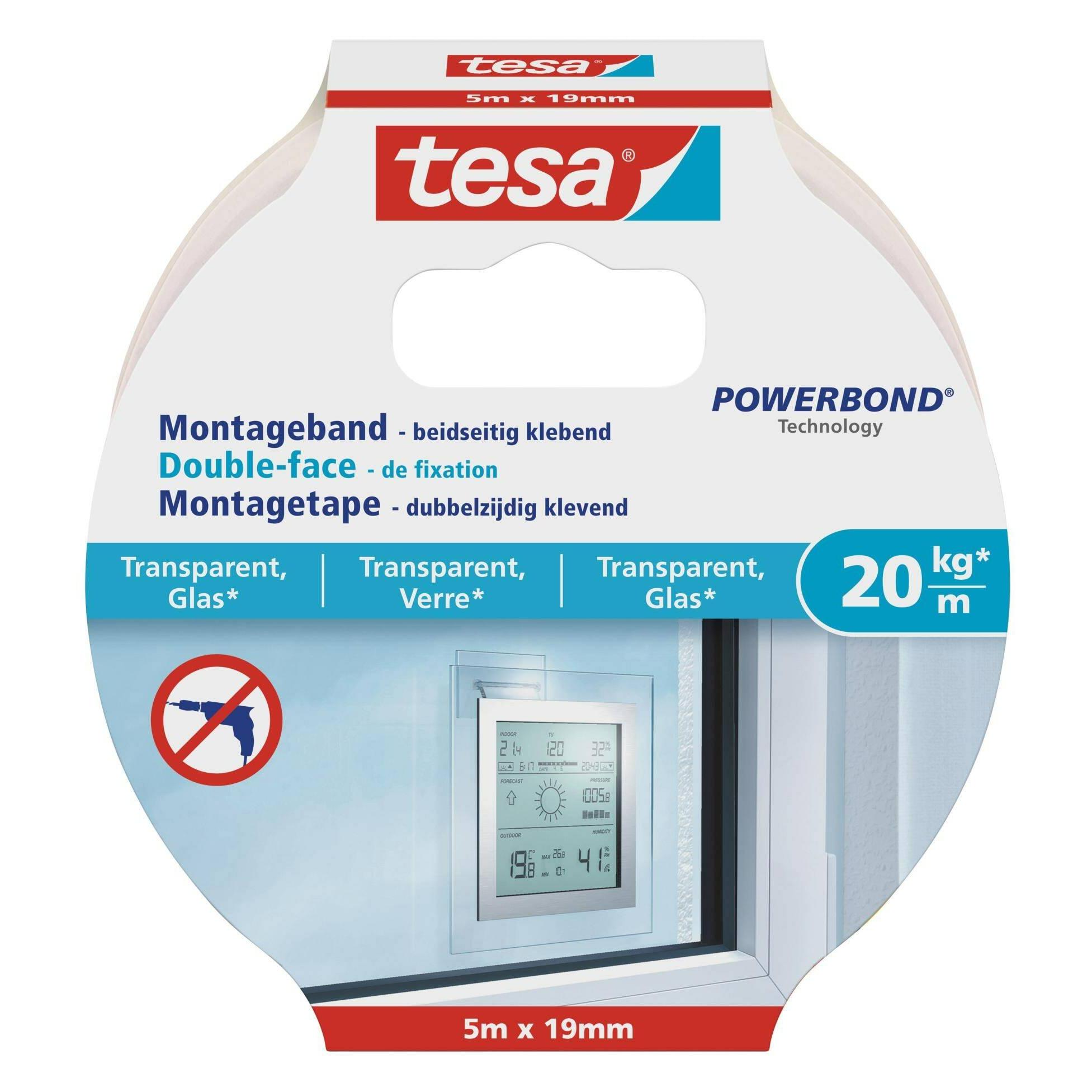 tesa Montageband für Glas, doppelseitiges Montageklebeband (19 mm) (77741-00000-00)