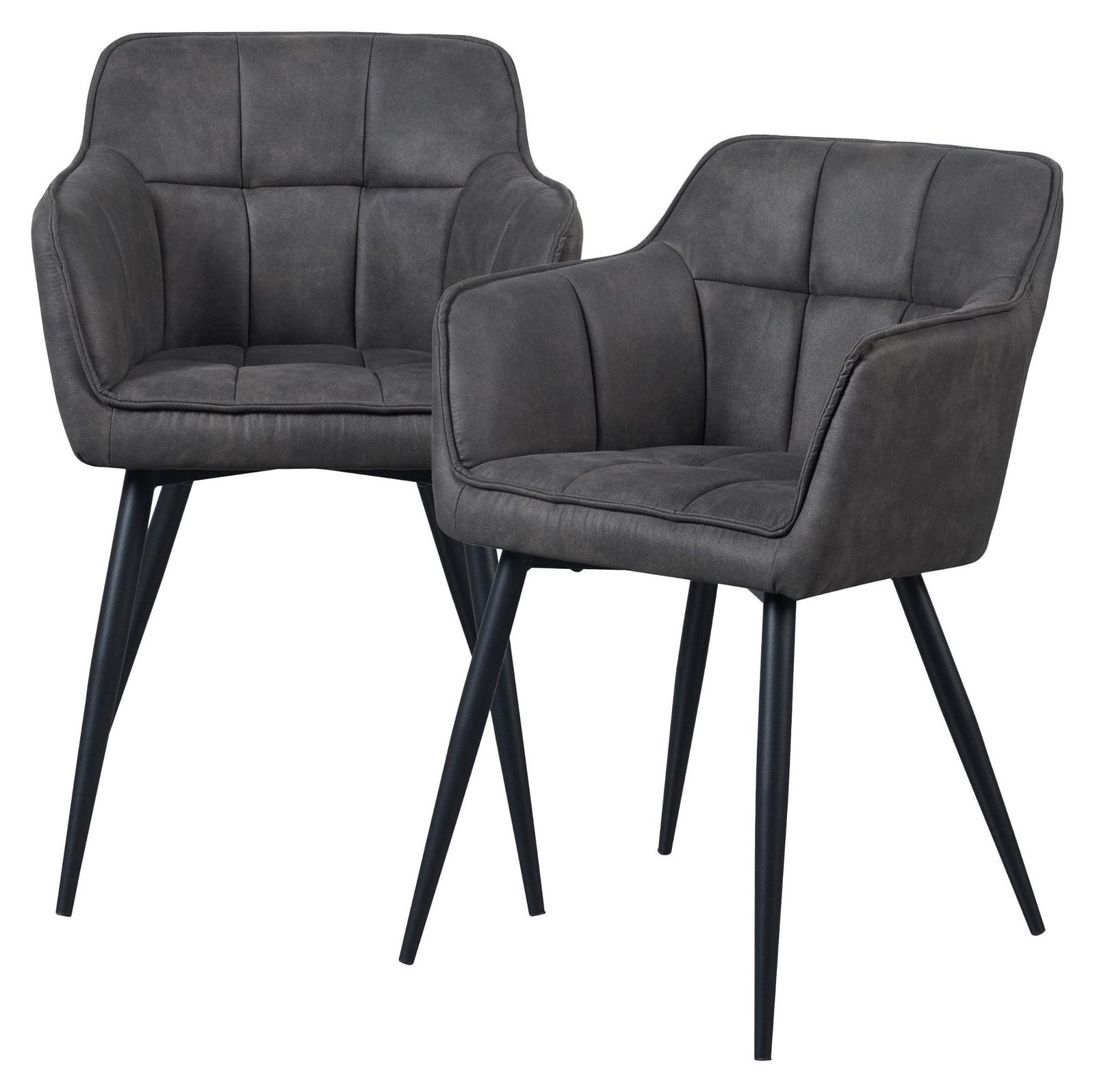 en.casa Eetkamerstoelen Birmingham set van 2 met armleuningen donkergrijs imitatie suède