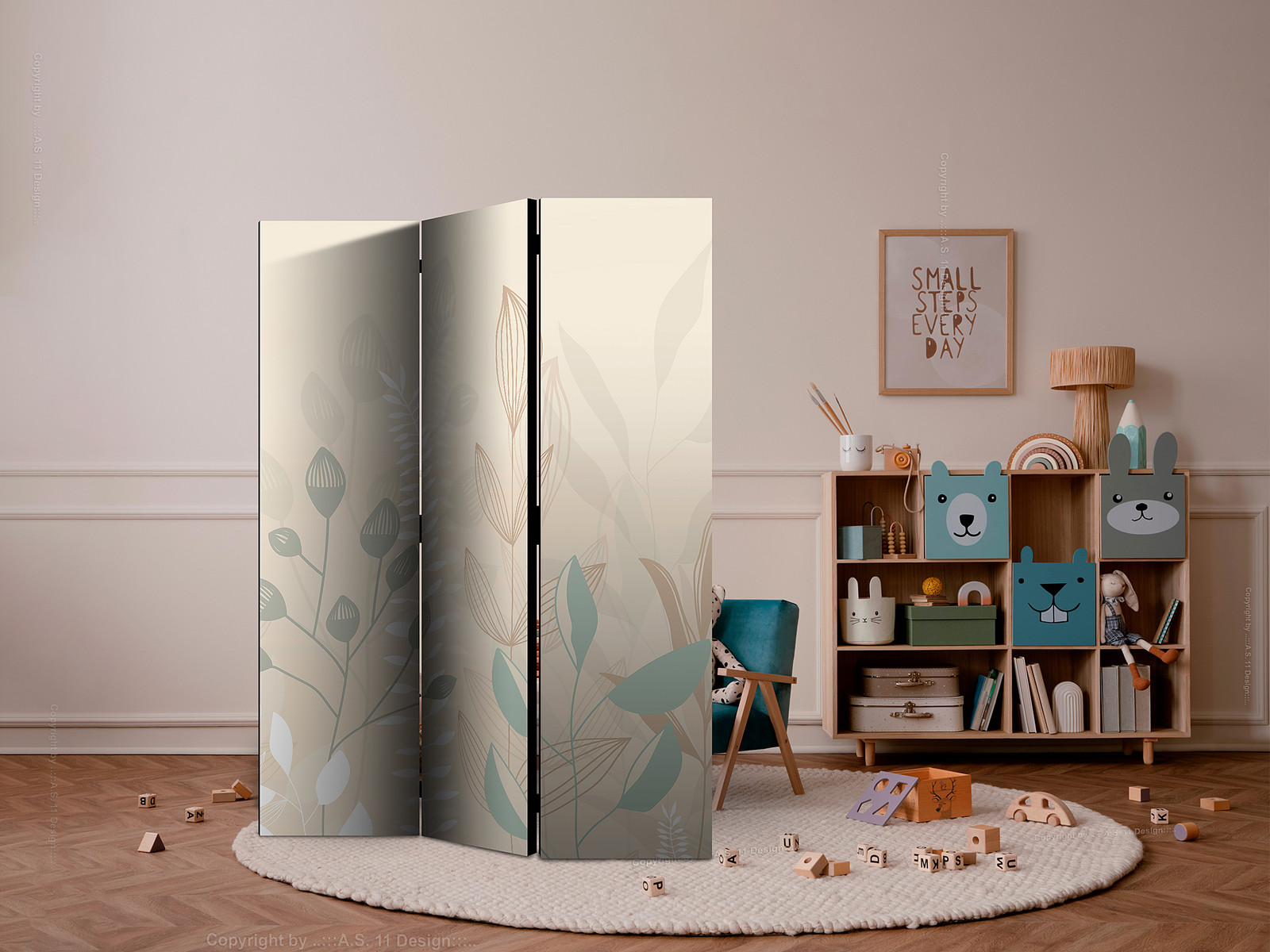 home24 Paravent Morning in the Meadow 2-zijdig beige B: 135 cm, H: 172 cm