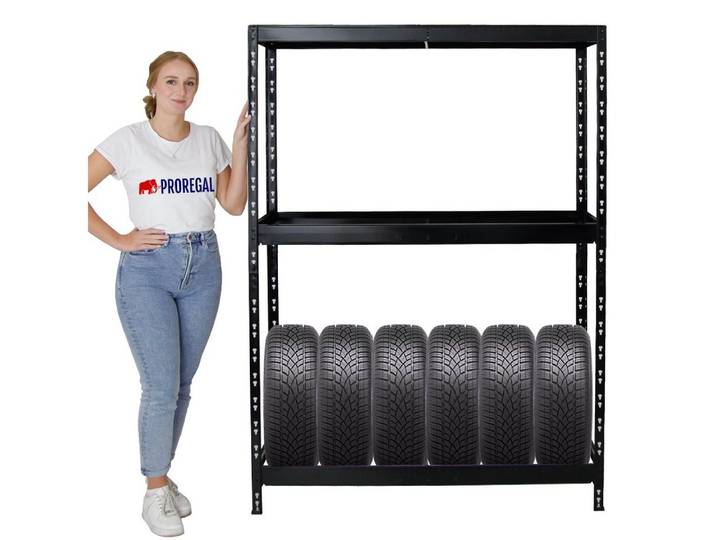 PROREGAL® Schwerlastregal Reifenregal Räderregal Garagenregal TIGER mit Ablage, Für Winterreifen Sommerreifen Allwetterreifen mit Fachböden