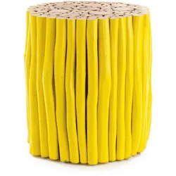 Beistelltisch Guadalupe aus Teakholz, massiv und rund, gelb, stilvolles Design, Ø 38 cm