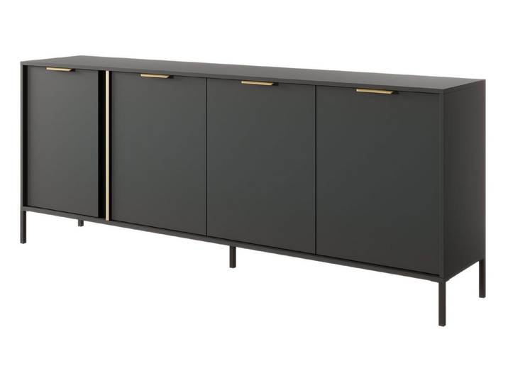 Feldmann-Wohnen Kommode Lars (ABS Kanten, Metallfüße, 4 Drehtüren, 4 Einlegeböden, 1 St., Ein besonders attraktives Sideboard), 202,9x39,5x81,4cm anthrazit / gold