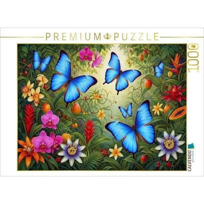 CALVENDO Puzzle Leuchtende Morphofalter und Blüten ihrer Heimat | 1000 Teile Lege-Größe 64x48cm Foto-Puzzle für glückliche Stunden