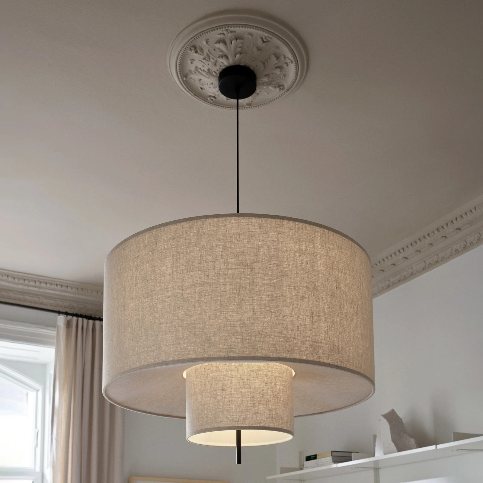 New Works Margin hanglamp, beige, Ø 88 cm, textiel