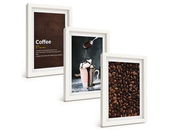 Tulup Bilder SET 3er Set - 20x30 cm Weißer Rahmen - Kaffeegetränk mit Schlagsahne, Kunststoff, Rechteckig, 20x30 cm, gerahmt, Bilder & Rahmen, Bilder
