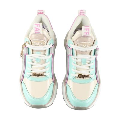 Trainingsschuh BUFFALO "Buffalo BINARY GLAM", Damen, Gr. 38, grau, aqua, pink, Polyurethan, Schuhe