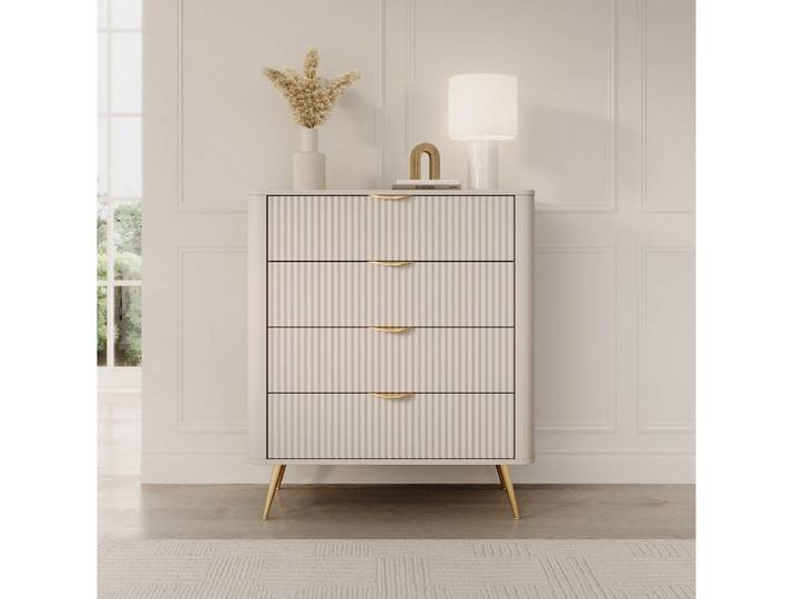 yourhouse24 Highboard Kommode Lante 88 cm – Beige / Kaschmir – Geriffelte Fronten (1 St., Ohne Dekoration)
