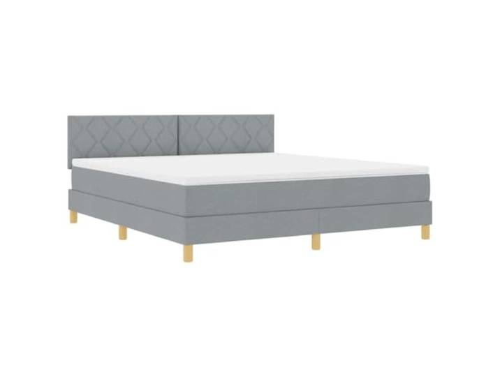 KTHLBRH Boxspringbett LED hellgrau 180 x 200 cm Stoff Flexible LED-Lichter, USB-Anschluss, verstellbares Kopfteil, Taschenfedern, belüftete Lamellen, Holz- und Kiefernholz