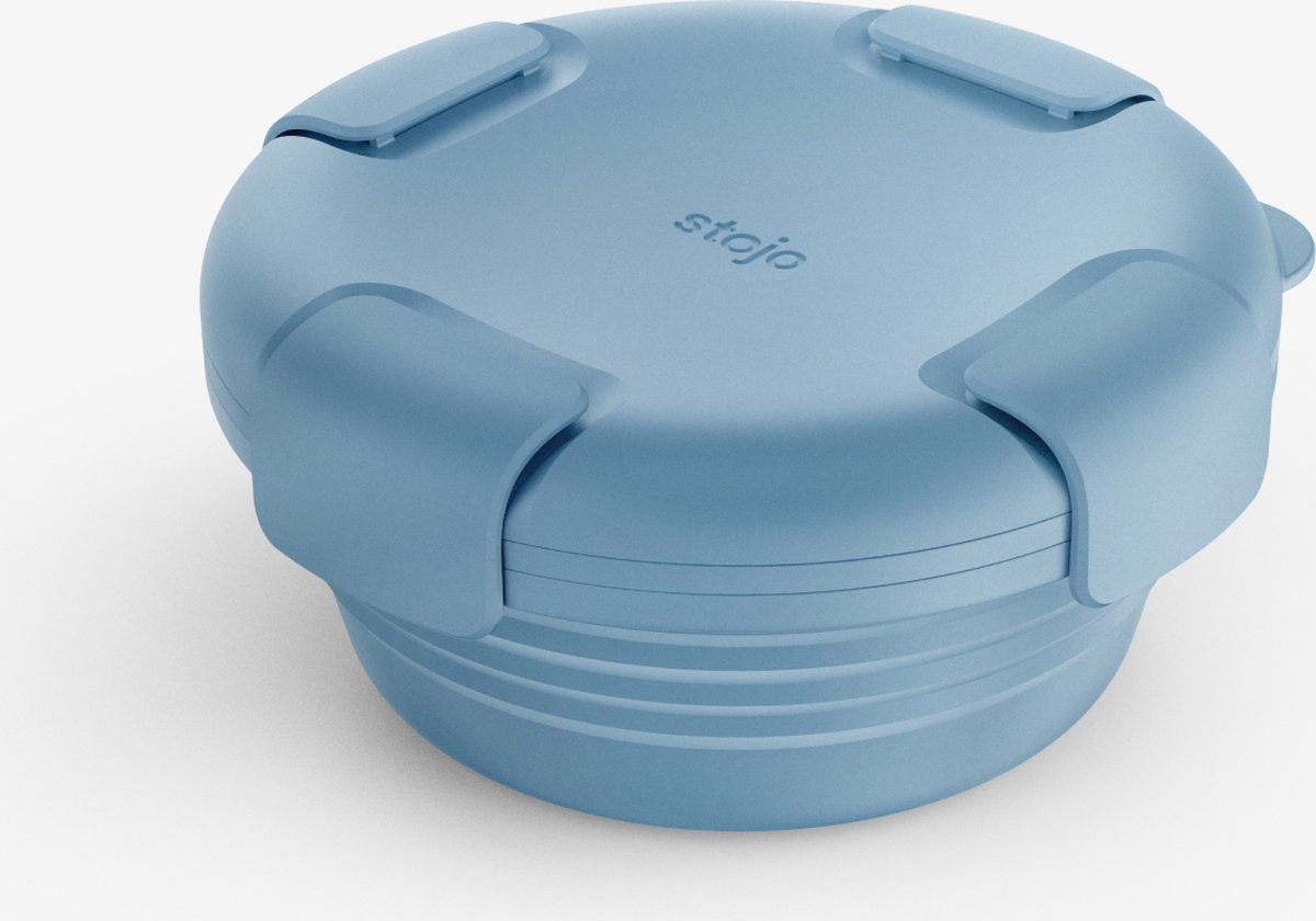 Stojo Inklapbare Kom - 1L - Herbruikbare Reislunchkommen - Opvouwbare Siliconen Opbergbak - Staalblauw
