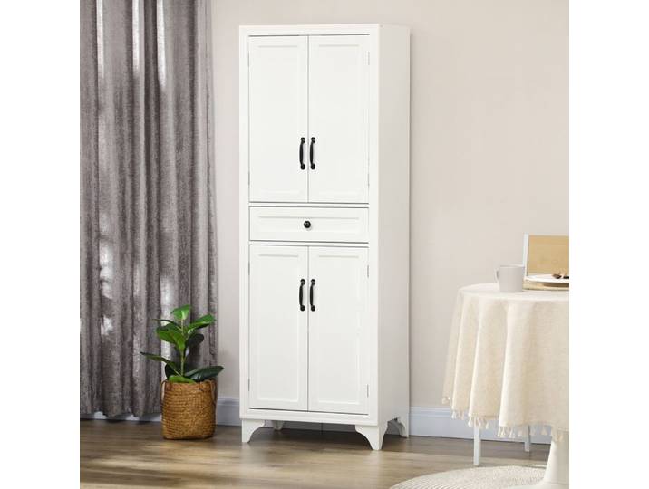 Buffet haut - Armoire de cuisine 4 portes 1 tiroir - Blanc - Étagère réglable - Fixations murales anti-basculement
