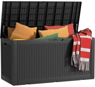 150/100/75/60/50/32/30gallon resin outdoor storage deck box weatherproof lockable(black).
