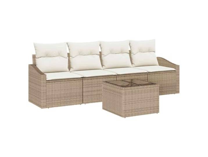 ZQQLVOO Sofa Set 5 STK. Beige und Creme Poly Rattan Poly-Rattan-Geflecht, pulverbeschichteter Stahlrahmen, höhenverstellbare Tischplatte, wasserabweisende Tasche, modulare Teile