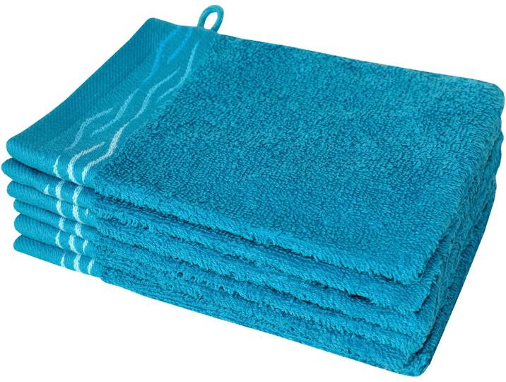 Waschhandschuh DYCKHOFF Wave , blau (petrol), B:16cm L:21cm, Frottier, Baumwolle, Handtücher, Waschhandschuh, mit Jacquard-Bordüre