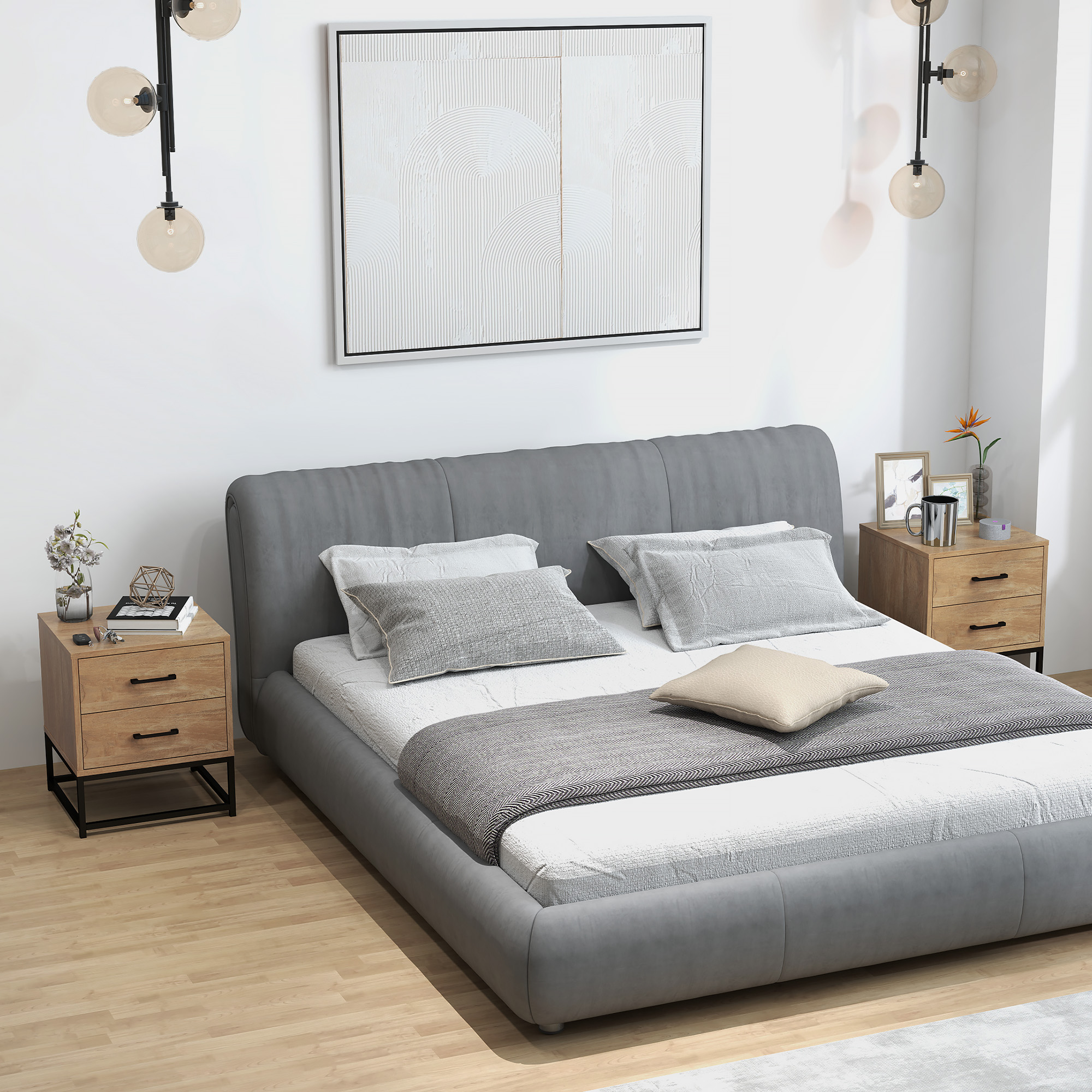 Homcom Set di 2 Comodini gambe in acciaio con 2 Cassetti Stile Industriale, in Legno, Colore Legno  Aosom Italy