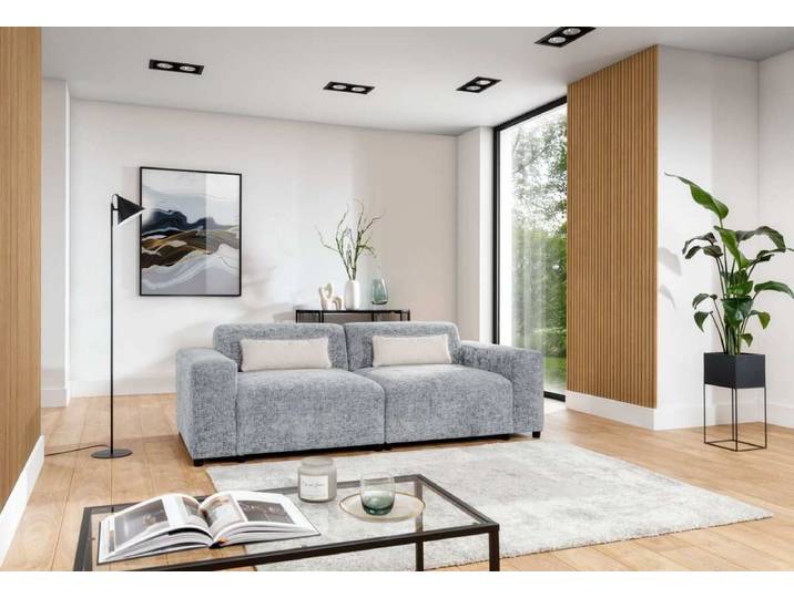 Designer 2er Sofa Napoli - Hellgrau - Stoff - Luxusbetten24