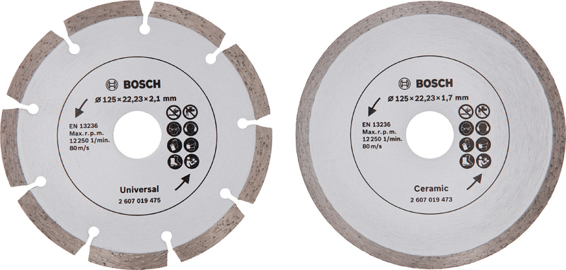 Bosch Diamanttrennscheibe für Fliesen und Baumaterial, Durchmesser: 125 mm, 2er-Pack 2607019484