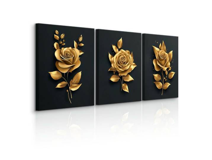LEINWANDBILDER 3-es Set Rosen Blumen 3D