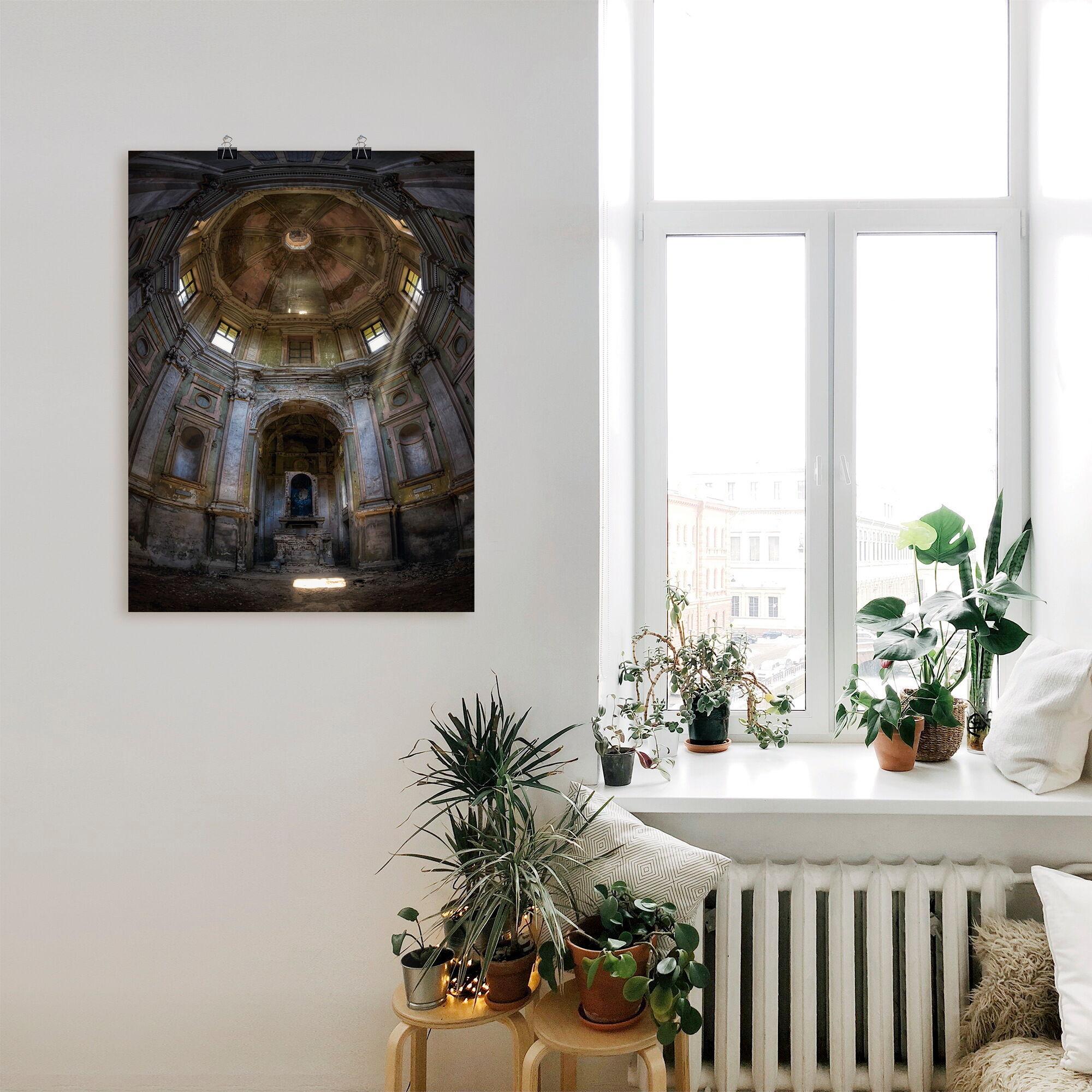 Poster ARTLAND "Lost Place - marode Kirche - verlassen", grau (farbe bild(er): grau), B:30cm H:40cm, Bilder, Poster, ohne Rahmen farbe bild(er): grau B/H/T: 30cm x 40cm, Poster Gebäude Hochformat, 1 Stk.