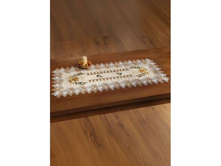 Tisch- und Raumdekoration mit weihnachtlichen Kerzenmotiven, Ecru-Bunt, Größe 104 (Läufer, 40/160 cm)