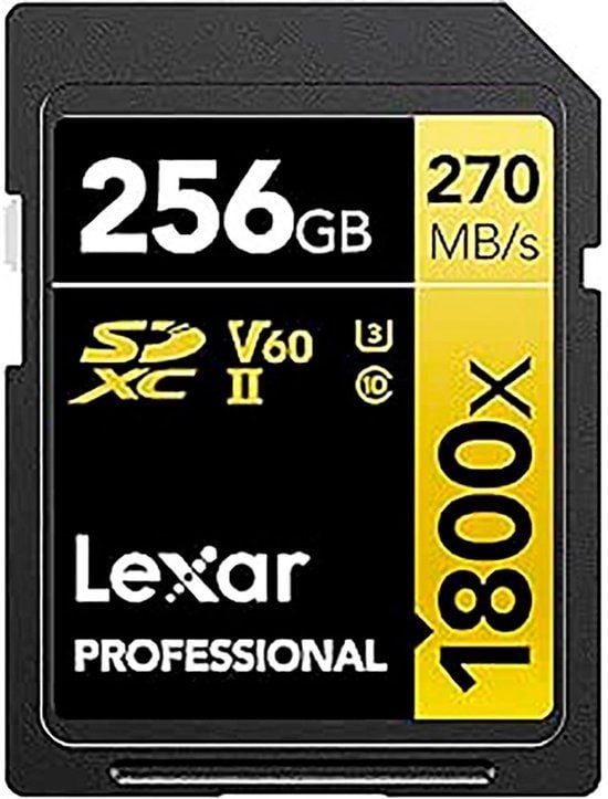 Lexar Professional 1800x SDXC UHS-II Geheugenkaart - 256GB - V60 - Leessnelheid 270MB/s, Schrijfsnelheid 180MB/s