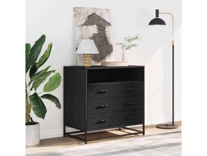 Kommode schwarz 70 x 41 x 70 cm 3 Schubladen Spanplatte Gestell aus Metall, robuste Tischplatte, leicht zu reinigen, Kapazität 70 kg