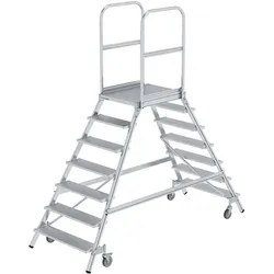 Munk Podesttreppe beidseitig begehbar mit Federrollen Aluminium geriffelt - 050207