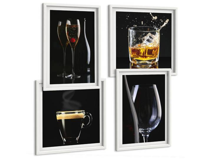 Tulup Bilder SET 4er Set - 50x50 cm & 40x60 cm Weißer Rahmen - Whisky, Wein, Champagner, Kaffee, Alkohol, Kunststoff, Rechteckig, 50x50 cm, Fotografie, Bilder & Rahmen, Bilder