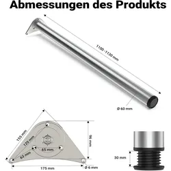 Wiltec, Tischbeine + Tischgestell, Edelstahl Tischbein 4er Set Möbelfuss Verstellbar Ø60mm 1100mm Chrom
