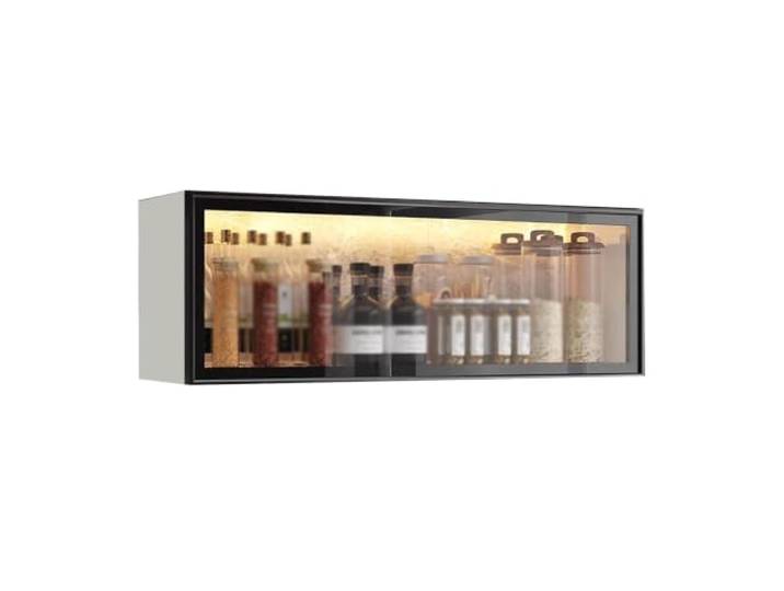 Wandschrank Küche 50x32x19cm, Glastür Mit Induktionslicht Bohrerfreier Robuste Konstruktion, integriertes Induktionslicht, bohrerfreie Montage, elegante Glasfront(White-a,70x32x19cm)
