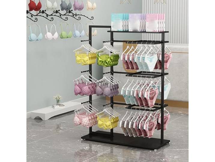CAFIEDR Dessous-Laden-Ausstellungsstand für BHS und Shorts, Bodenstehender Socken-Handschuh-Ornament-Organizer, Unterwäsche-Organizer, Metallbügel für Einzelhandelsgesc(Black)