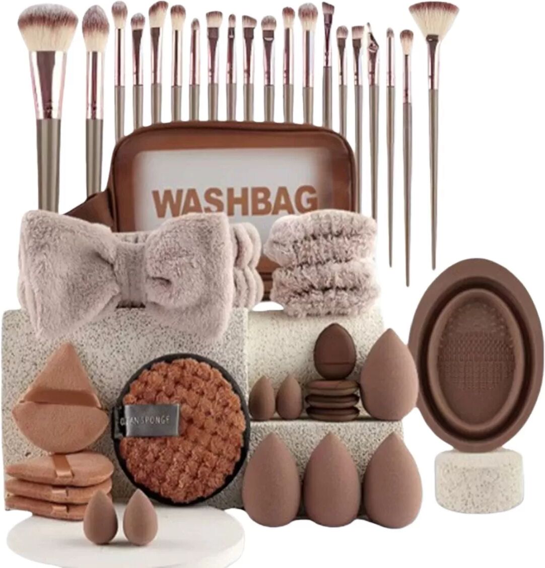 INF Ensemble de 42 pinceaux de maquillage - Collection complète de pinceaux cosmétiques Marron