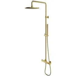 Omnires, Duschsystem, y - doucheset met thermostaat, diameter 25 cm, geborsteld messing