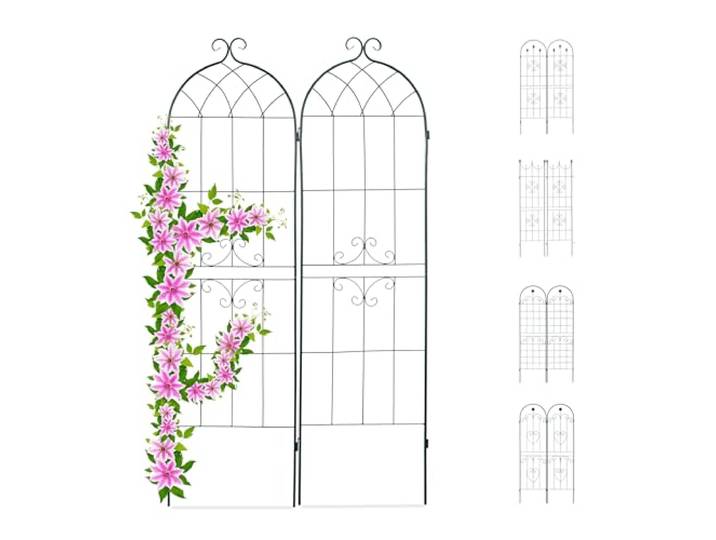 Relaxdays Treillis Jardin Fer Set de 2 clôture Plante grimpante Grille Fleurs Arceau Rosier 180 x 50 cm E\, Vert foncé